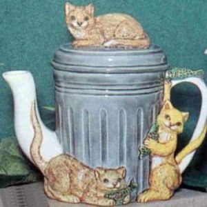 Garbage Can With Cats Teapot