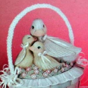 Wicker Basket with with Duck Family